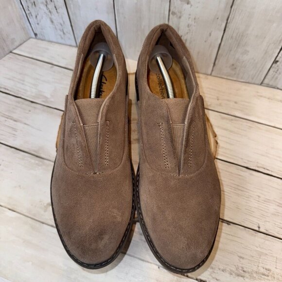 Clarks Womens Size 9.5 Airabella Sky Pebble Suede Wedge Loafers Shoes - Picture 5 of 7